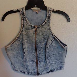 Zip Up Jean Crop Top